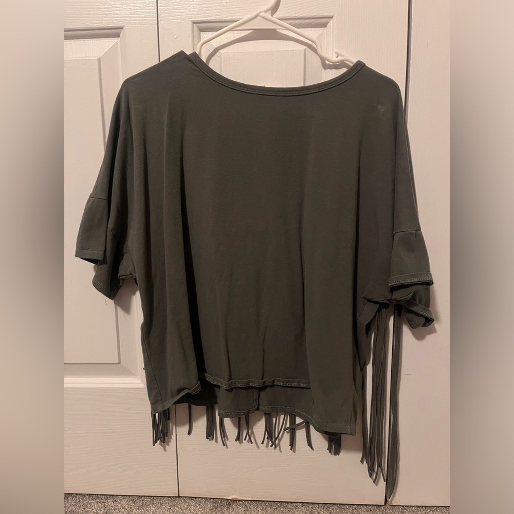 Fantastic Fawn Green Fringe Short Sleeve Tee